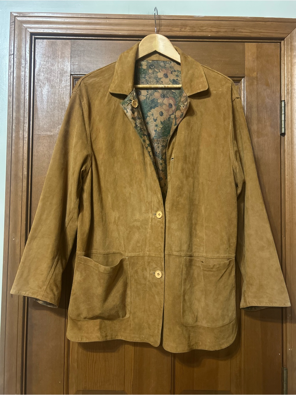 Vintage Made In Italy Reversible Leather Suede Barn Jacket Floral Dogwood Sz 44